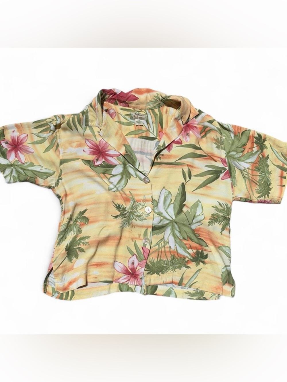 Vintage Yellow Tommy Bahama Floral Hawaiian Style Shirt – Women’s XS 🌺✨